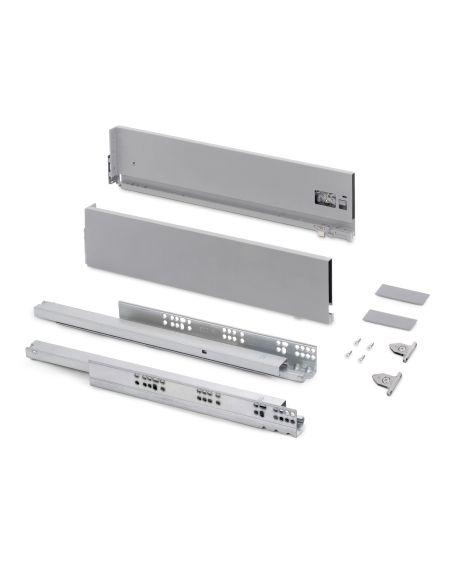 Emuca Cassetto esterno Vertex con regolazione 3D altezza 131mm, 40kg, profondità 450mm, Acciaio, Verniciato alluminio