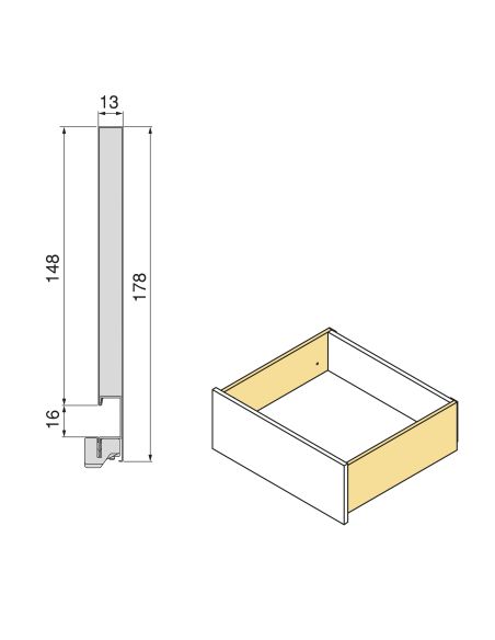 Emuca Cassetto esterno Vertex con regolazione 3D altezza 178mm, 40kg, profondità 450mm, Acciaio, Verniciato bianco