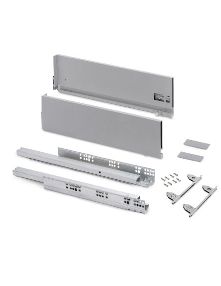 Emuca Cassetto esterno Vertex con regolazione 3D altezza 178mm, 40kg, profondità 450mm, Acciaio, Verniciato alluminio