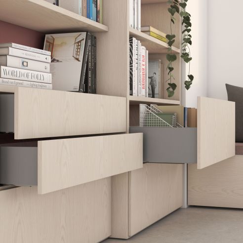 Emuca Cassetto esterno Vertex con regolazione 3D altezza 178mm, 40kg, profondità 450mm, Acciaio, Verniciato alluminio