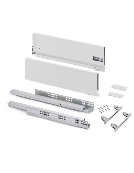 Emuca Cassetto esterno Vertex con regolazione 3D altezza 178mm, 40kg, profondità 550mm, Acciaio, Verniciato bianco