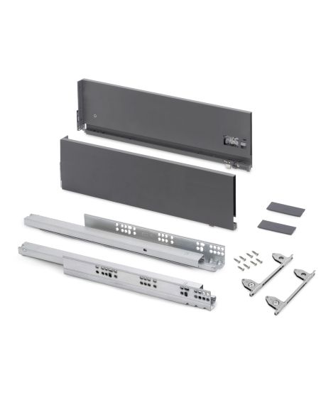 Emuca Cassetto esterno Vertex con regolazione 3D altezza 178mm, 40kg, profondità 550mm, Acciaio, Grigio antracite