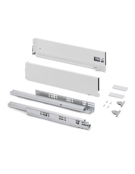 Emuca Cassetto esterno Vertex con regolazione 3D altezza 131mm, 40kg, profondità 400mm, Acciaio, Verniciato bianco