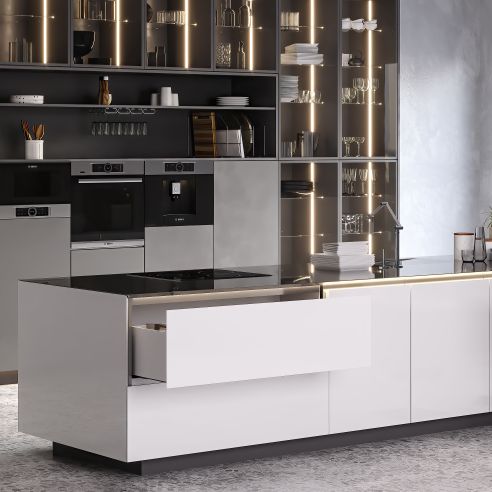 Emuca Cassetto esterno Vertex con regolazione 3D altezza 131mm, 40kg, profondità 400mm, Acciaio, Verniciato bianco