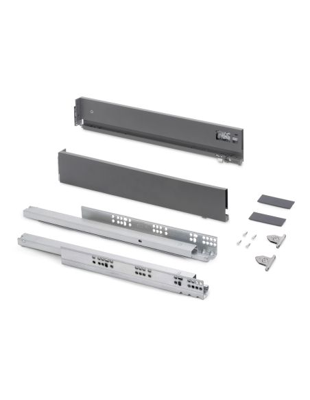 Emuca Cassetto esterno Vertex con regolazione 3D altezza 83mm, 40kg, profondità 450mm, Acciaio, Grigio antracite