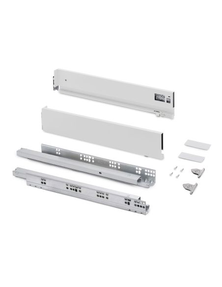 Emuca Cassetto esterno Vertex con regolazione 3D altezza 93mm, 60kg, profondità 500mm, Acciaio, Verniciato bianco