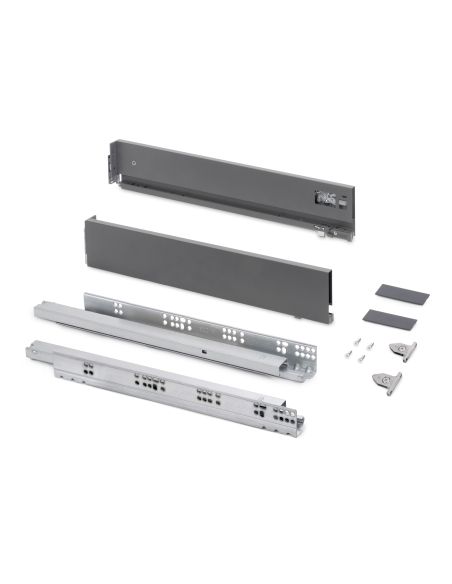 Emuca Cassetto esterno Vertex con regolazione 3D altezza 93mm, 60kg, profondità 500mm, Acciaio, Grigio antracite