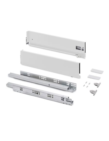 Emuca Cassetto esterno Vertex con regolazione 3D altezza 131mm, 60kg, profondità 500mm, Acciaio, Verniciato bianco