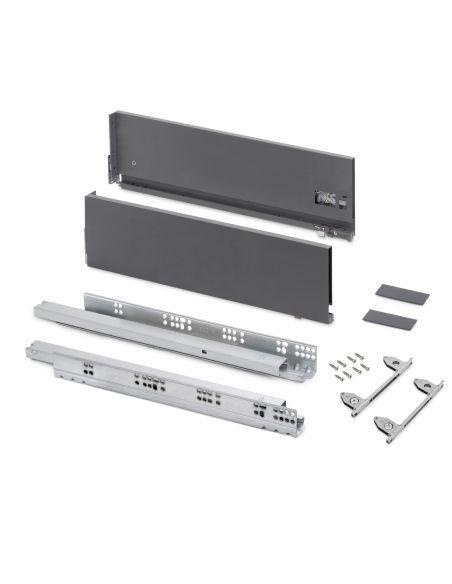 Emuca Cassetto esterno Vertex con regolazione 3D altezza 178mm, 60kg, profondità 500mm, Acciaio, Grigio antracite