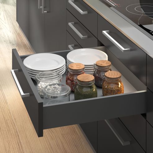 Emuca Cassetto esterno Vertex 40kg altezza 93mm, profondità 450mm, Acciaio, Grigio antracite