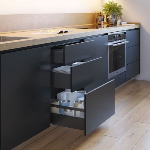 Emuca Cassetto esterno Vertex 40kg altezza 131mm, profondità 450mm, Acciaio, Grigio antracite