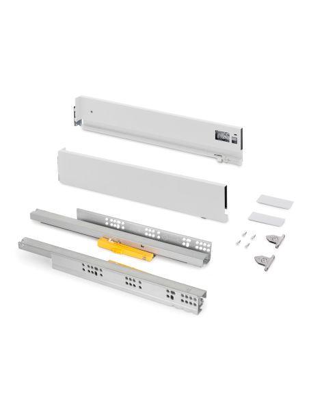 Emuca Cassetto Vertex Push Sincro con regolazione 3D, altezza 93mm , 40kg, profondità 350mm, Acciaio, Verniciato bianco