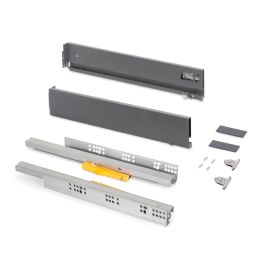 Emuca Cassetto Vertex Push Sincro con regolazione 3D, altezza 93mm, 40kg, profondità 350mm, Acciaio, Grigio antracite