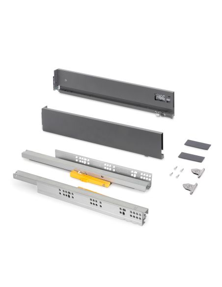 Emuca Cassetto Vertex Push Sincro con regolazione 3D, altezza 93mm, 40kg, profondità 350mm, Acciaio, Grigio antracite
