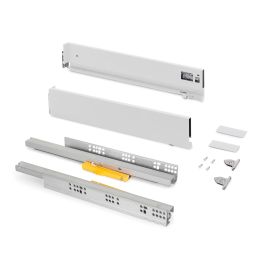 Emuca Cassetto Vertex Push Sincro con regolazione 3D, altezza 93mm , 40kg, profondità 400mm, Acciaio, Verniciato bianco