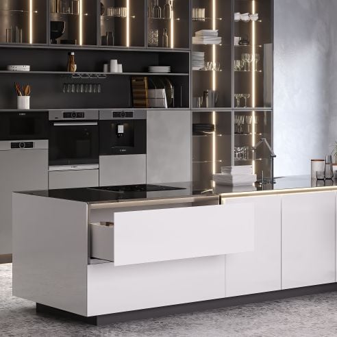 Emuca Cassetto Vertex Push Sincro con regolazione 3D, altezza 93mm , 40kg, profondità 500mm, Acciaio, Verniciato bianco