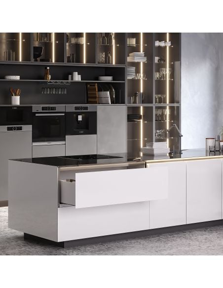 Emuca Cassetto Vertex Push Sincro con regolazione 3D, altezza 93mm , 40kg, profondità 500mm, Acciaio, Verniciato bianco