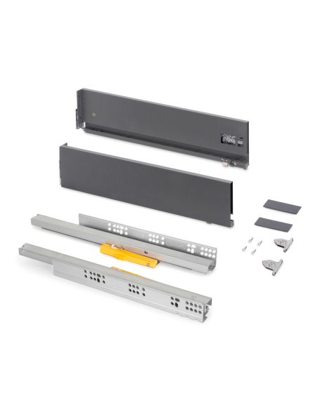 Emuca Cassetto Vertex Push Sincro con regolazione 3D, altezza 131mm, 40kg, profondità 450mm, Acciaio, Grigio antracite