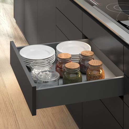 Emuca Cassetto Vertex Push Sincro con regolazione 3D, altezza 131mm, 40kg, profondità 450mm, Acciaio, Grigio antracite