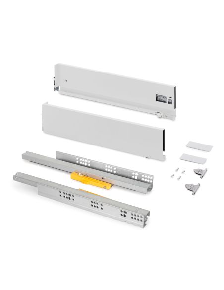 Emuca Cassetto Vertex Push Sincro con regolazione 3D, altezza 131mm , 40kg, profondità 500mm, Acciaio, Verniciato bianco