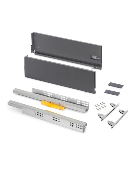 Emuca Cassetto Vertex Push Sincro con regolazione 3D, altezza 178mm, 40kg, profondità 350mm, Acciaio, Grigio antracite