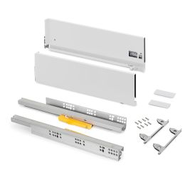 Emuca Cassetto Vertex Push Sincro con regolazione 3D, altezza 178mm , 40kg, profondità 400mm, Acciaio, Verniciato bianco