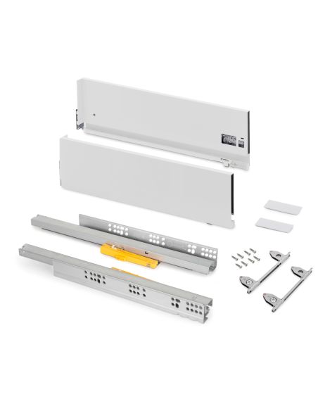 Emuca Cassetto Vertex Push Sincro con regolazione 3D, altezza 178mm , 40kg, profondità 450mm, Acciaio, Verniciato bianco
