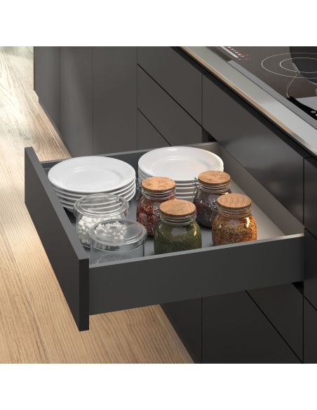 Emuca Cassetto Vertex Push Sincro con regolazione 3D, altezza 178mm, 40kg, profondità 450mm, Acciaio, Grigio antracite