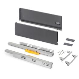 Emuca Cassetto Vertex Push Sincro con regolazione 3D, altezza 178mm, 40kg, profondità 500mm, Acciaio, Grigio antracite