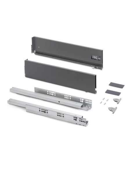 Emuca Cassetto esterno Vertex con regolazione 3D altezza 131mm, 40kg, spessore del pannello di 18mm, profondità 450mm, Grigio