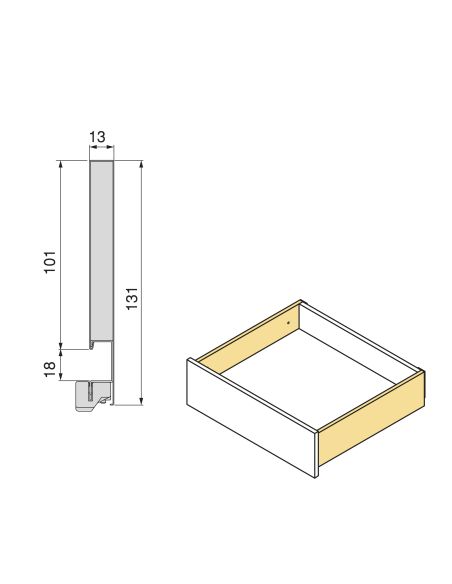 Emuca Cassetto esterno Vertex con regolazione 3D altezza 131mm, 40kg, spessore del pannello di 18mm, profondità 450mm, Grigio