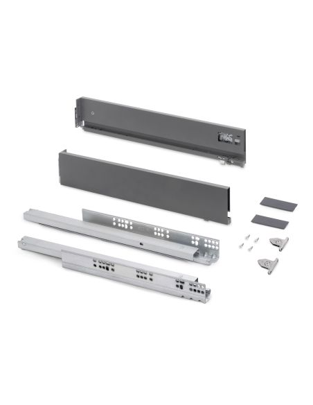 Emuca Cassetto esterno Vertex con regolazione 3D altezza 93mm, 40kg, spessore del pannello di 18mm, profondità 350mm, Grigio