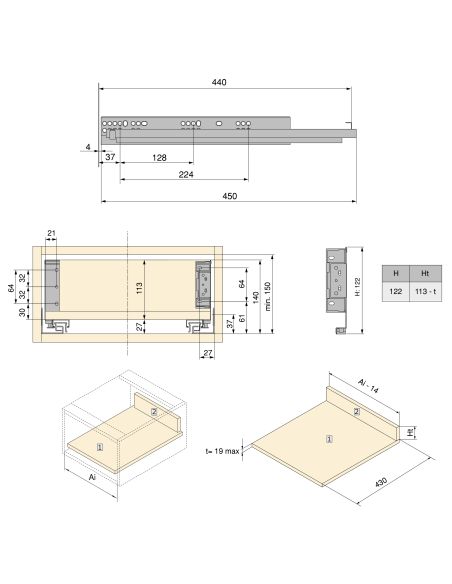 Emuca Cassetto esterno Simplex 25 kg, altezza 122 mm, profondità 440 mm, Acciaio, Verniciato bianco