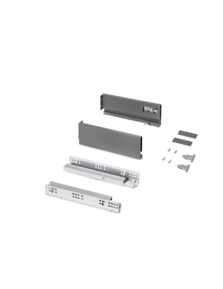 Emuca Cassetto esterno Protone 30kg, guide di estrazione totale con una chiusura soft, altezza 93mm, profondità 270mm, Grigio