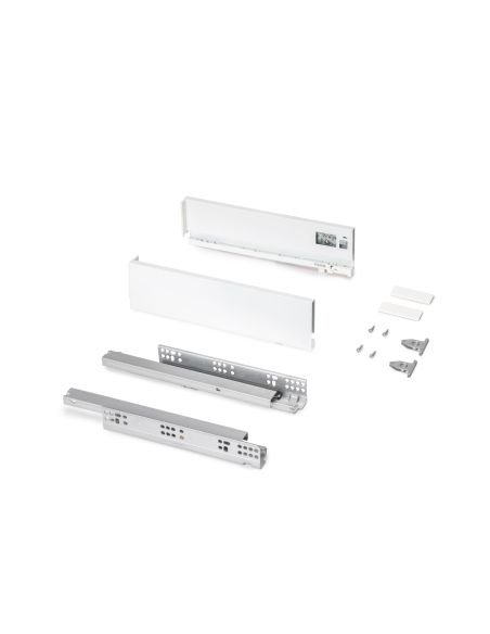 Emuca Cassetto esterno Protone 30kg, guide di estrazione totale con una chiusura soft, altezza 93mm, profondità 350mm, Bianco