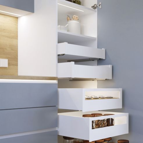 Emuca Cassetto esterno Protone 30kg, guide di estrazione totale con una chiusura soft, altezza 93mm, profondità 350mm, Bianco