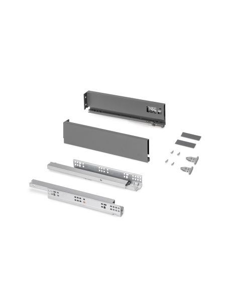 Emuca Cassetto esterno Protone 30kg, guide di estrazione totale con una chiusura soft, altezza 93mm, profondità 350mm, Grigio