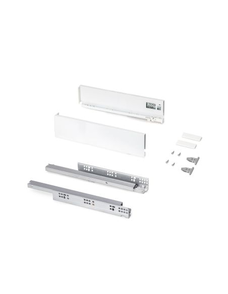 Emuca Cassetto esterno Protone 30kg, guide di estrazione totale con una chiusura soft, altezza 93mm, profondità 400mm, Bianco