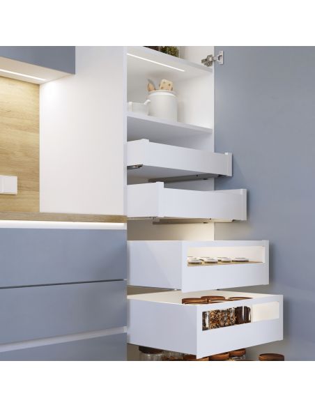 Emuca Cassetto esterno Protone 30kg, guide di estrazione totale con una chiusura soft, altezza 93mm, profondità 400mm, Bianco