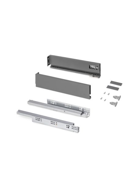 Emuca Cassetto esterno Protone 30kg, guide di estrazione totale con una chiusura soft, altezza 93mm, profondità 400mm, Grigio