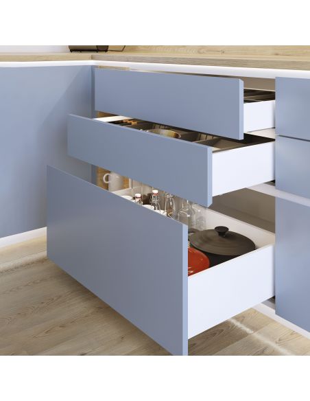 Emuca Cassetto esterno Protone 30kg, guide di estrazione totale con una chiusura soft, altezza 93mm, profondità 450mm, Bianco