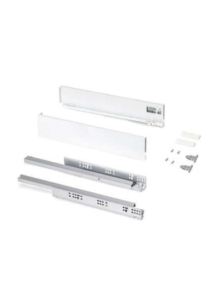 Emuca Cassetto esterno Protone 30kg, guide di estrazione totale con una chiusura soft, altezza 93mm, profondità 500mm, Bianco