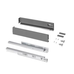 Emuca Cassetto esterno Protone 30kg, guide di estrazione totale con una chiusura soft, altezza 93mm, profondità 500mm, Grigio