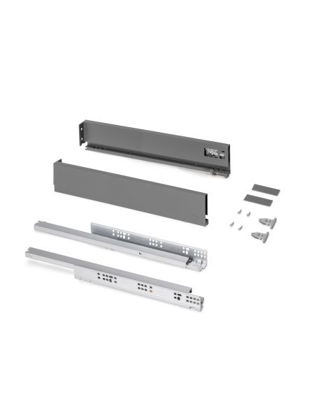 Emuca Cassetto esterno Protone 30kg, guide di estrazione totale con una chiusura soft, altezza 93mm, profondità 500mm, Grigio