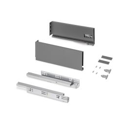 Emuca Cassetto esterno Protone 30kg, guide di estrazione totale con una chiusura soft, altezza 131mm, profondità 350mm, Grigio