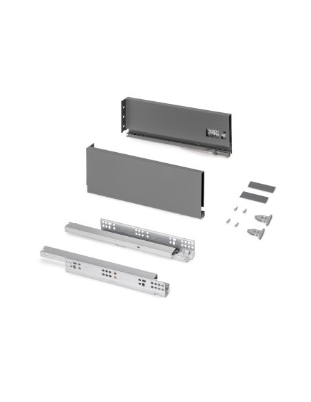 Emuca Cassetto esterno Protone 30kg, guide di estrazione totale con una chiusura soft, altezza 131mm, profondità 350mm, Grigio