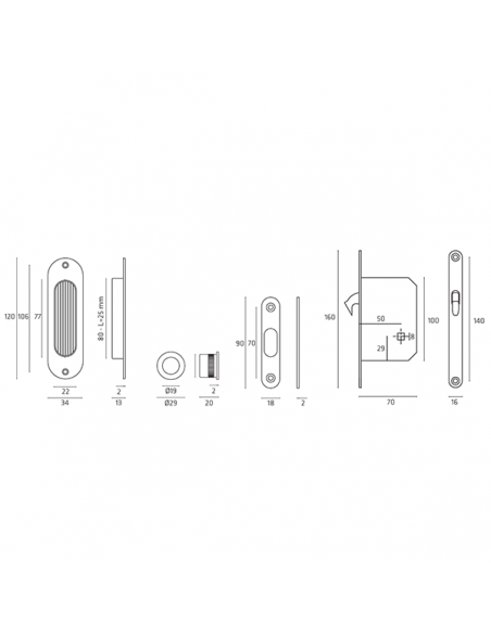 Maniglia per porta scorrevole NIC 203 Comit disegno