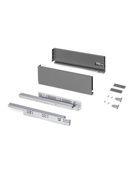 Emuca Cassetto esterno Protone 30kg, guide di estrazione totale con una chiusura soft, altezza 131mm, profondità 400mm, Grigio