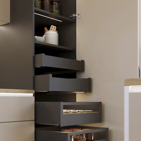 Emuca Cassetto esterno Protone 30kg, guide di estrazione totale con una chiusura soft, altezza 131mm, profondità 400mm, Grigio
