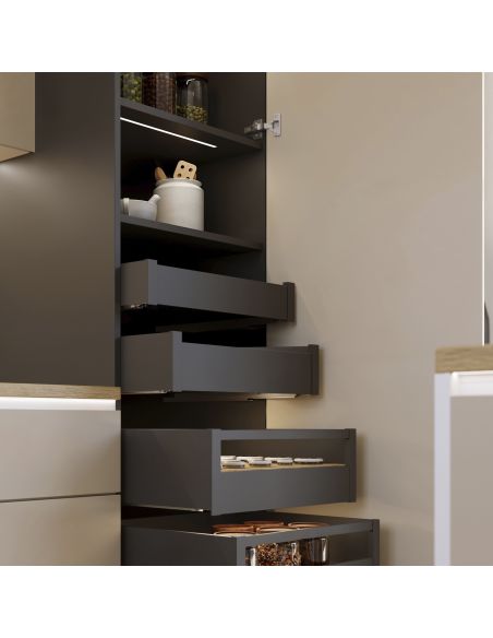 Emuca Cassetto esterno Protone 30kg, guide di estrazione totale con una chiusura soft, altezza 131mm, profondità 400mm, Grigio